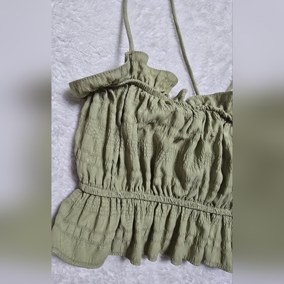 Mai Collection Tank Tube Top Size L Large Open Tie Back Green Crop Shirt Cropped - Picture 5 of 7